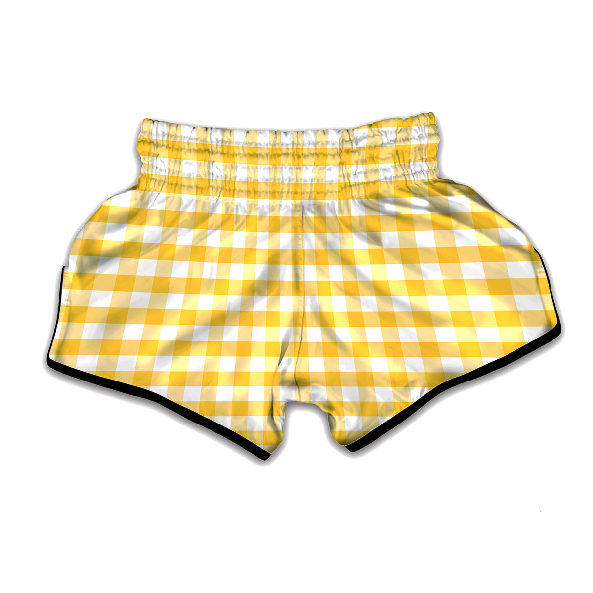 Yellow And White Gingham Pattern Print Muay Thai Boxing Shorts