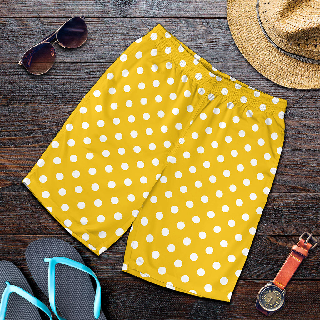 Yellow And White Polka Dot Pattern Print Men's Shorts