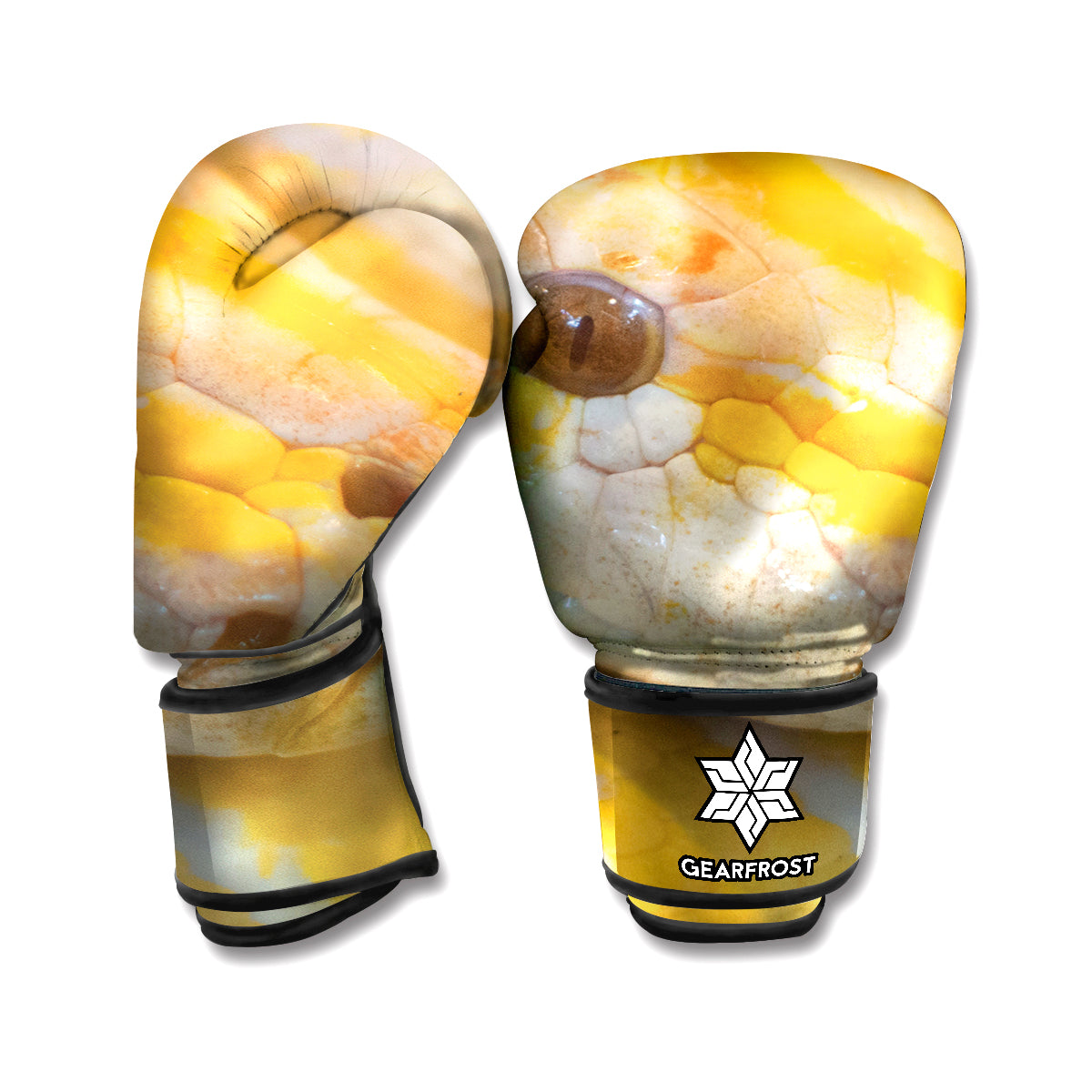 Yellow And White Python Snake Print Boxing Gloves