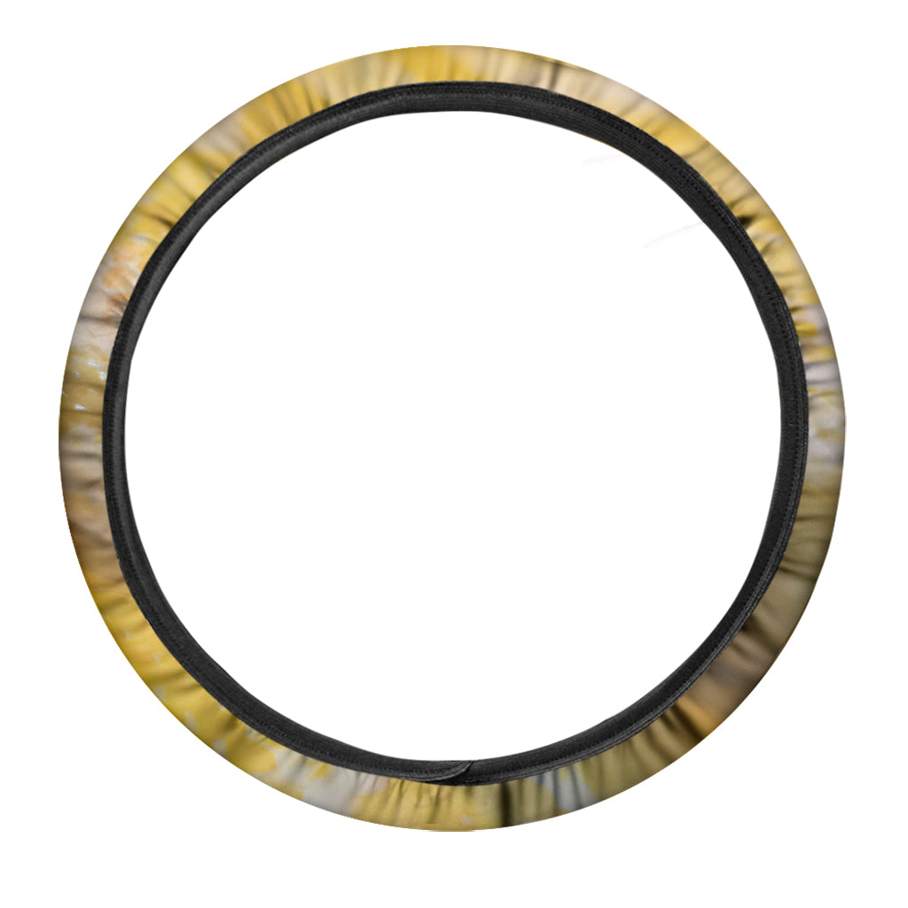 Yellow And White Python Snake Print Car Steering Wheel Cover