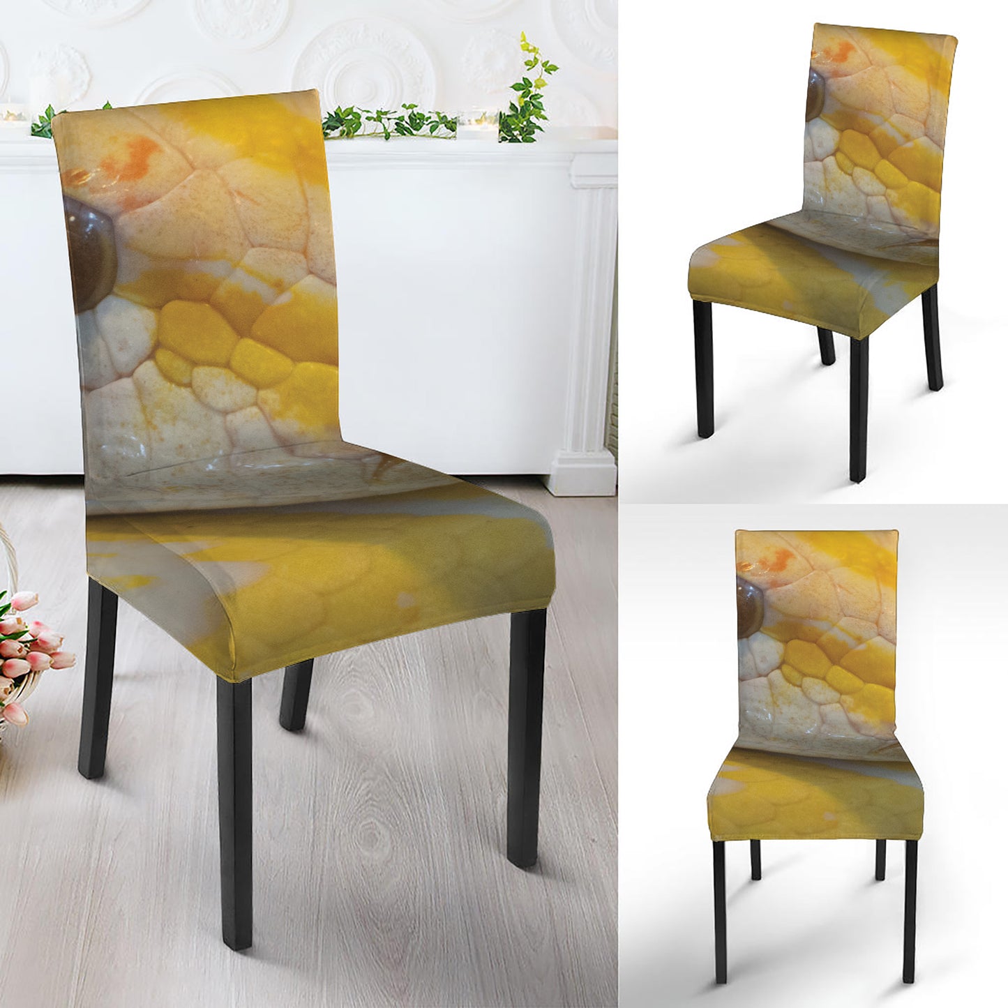 Yellow And White Python Snake Print Dining Chair Slipcover