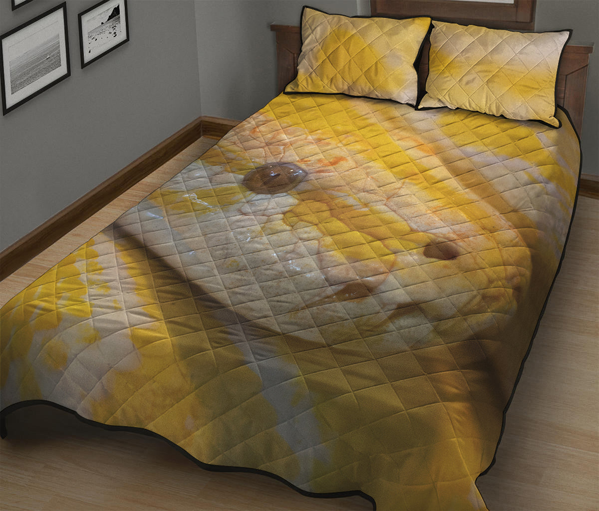Yellow And White Python Snake Print Quilt Bed Set