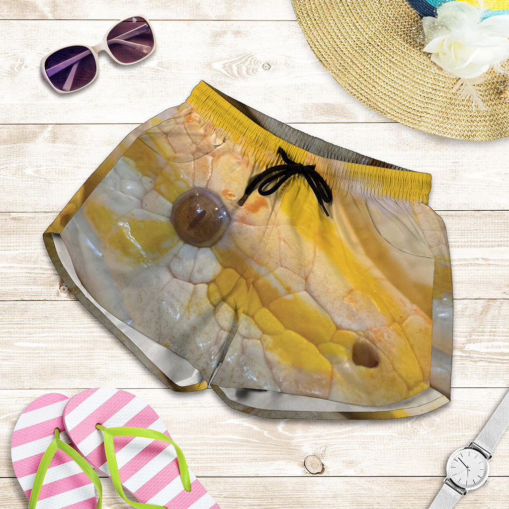 Yellow And White Python Snake Print Women's Shorts