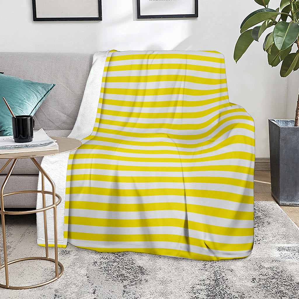 Yellow And White Striped Pattern Print Blanket