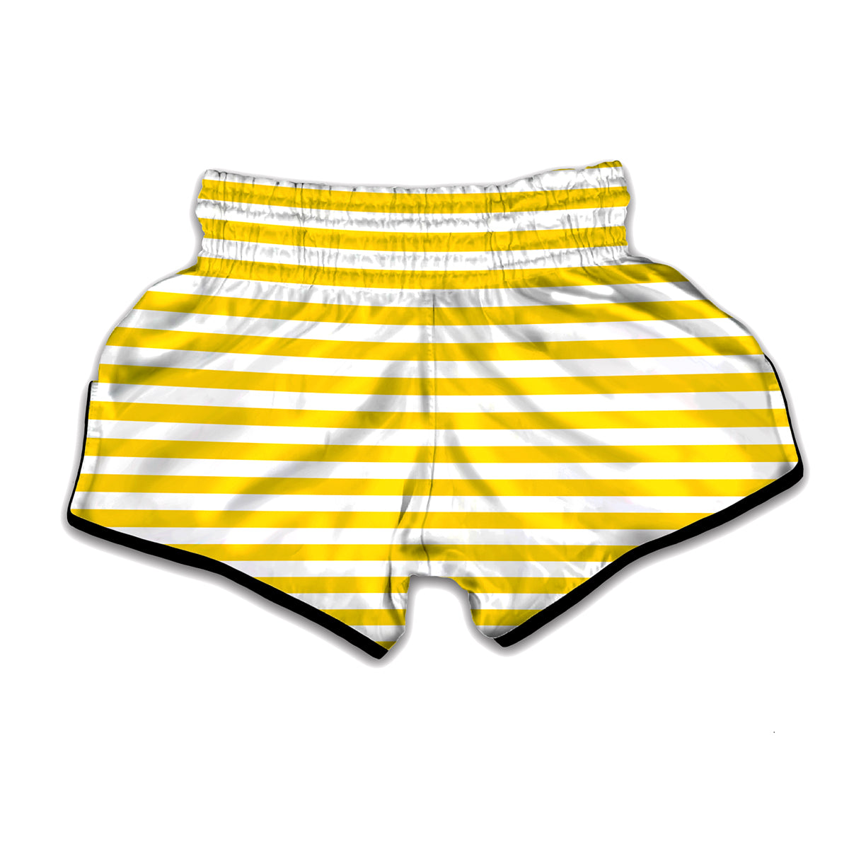Yellow And White Striped Pattern Print Muay Thai Boxing Shorts