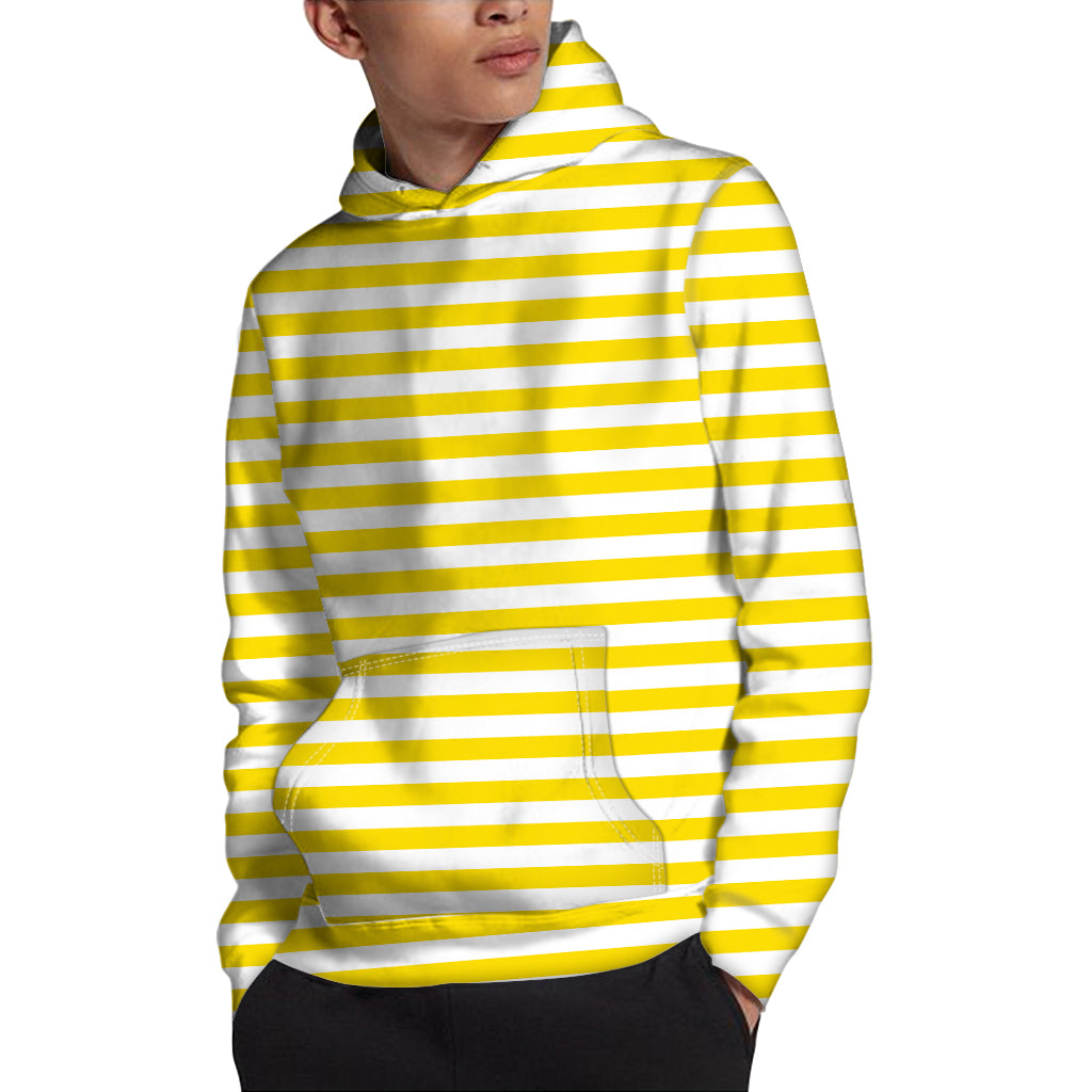 Yellow And White Striped Pattern Print Pullover Hoodie