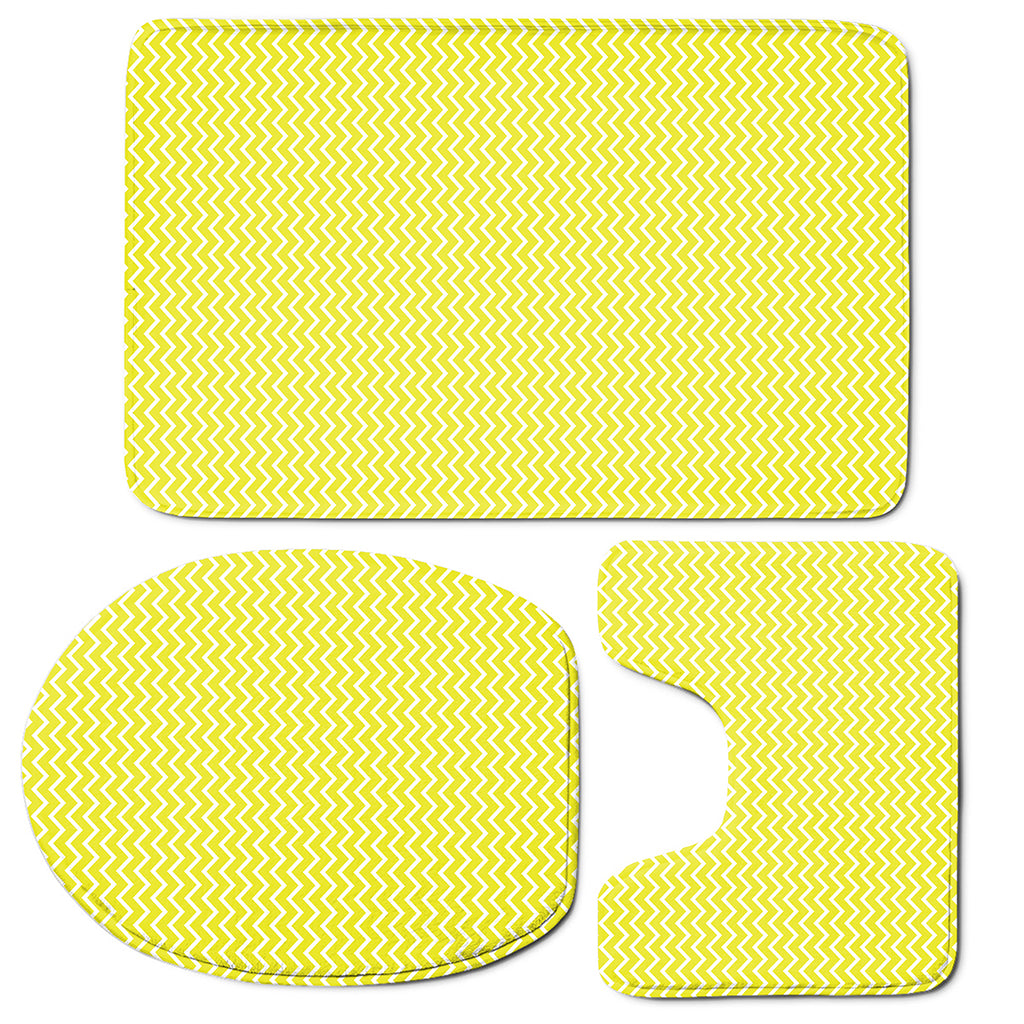 Yellow And White Zigzag Pattern Print 3 Piece Bath Mat Set