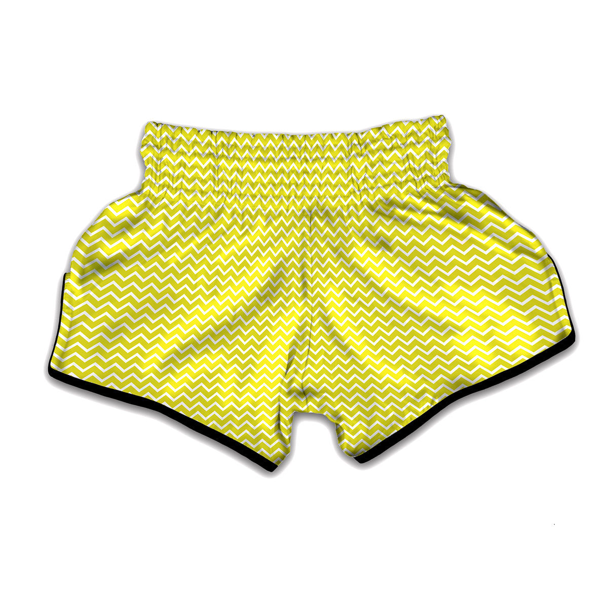 Yellow And White Zigzag Pattern Print Muay Thai Boxing Shorts