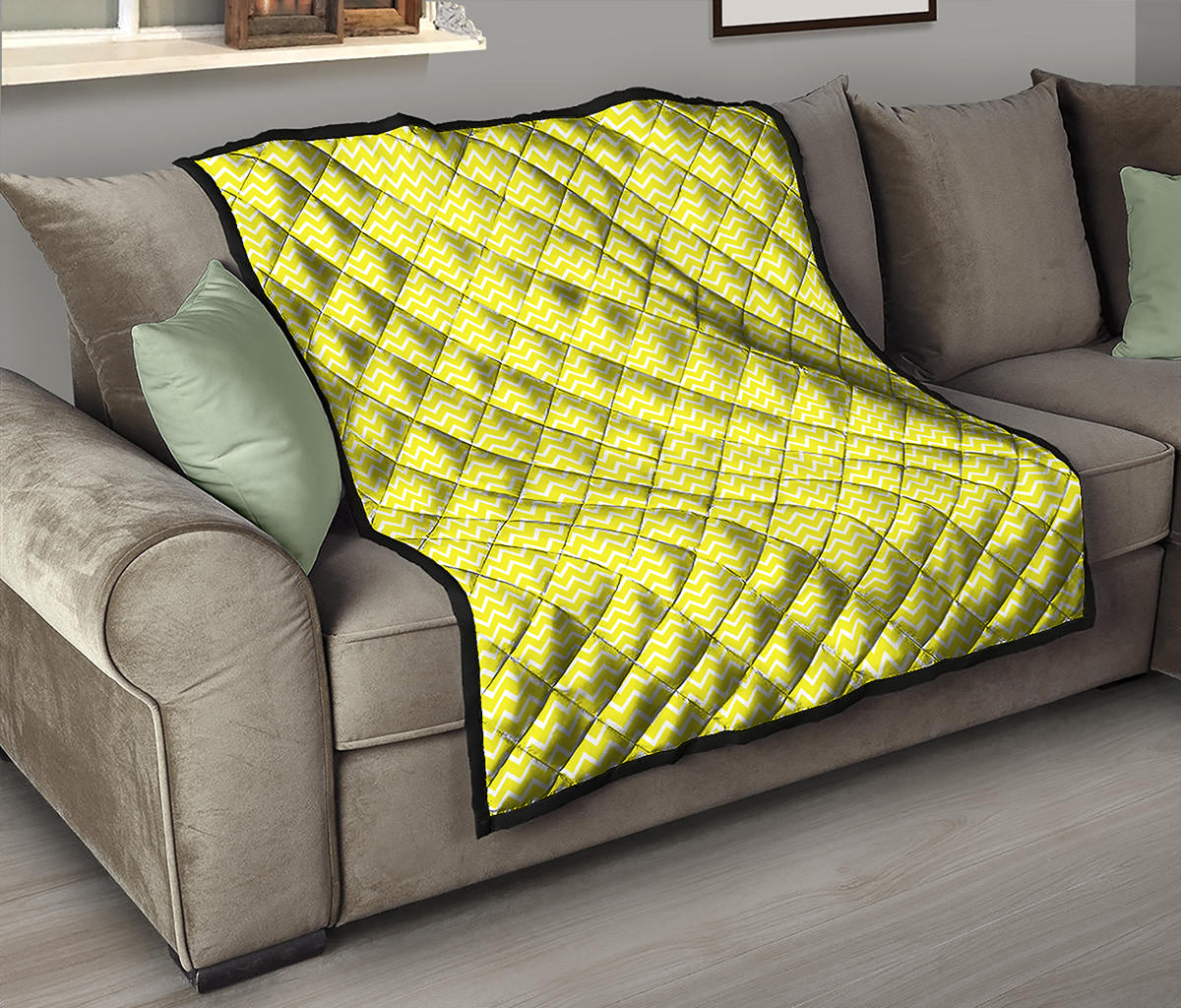 Yellow And White Zigzag Pattern Print Quilt