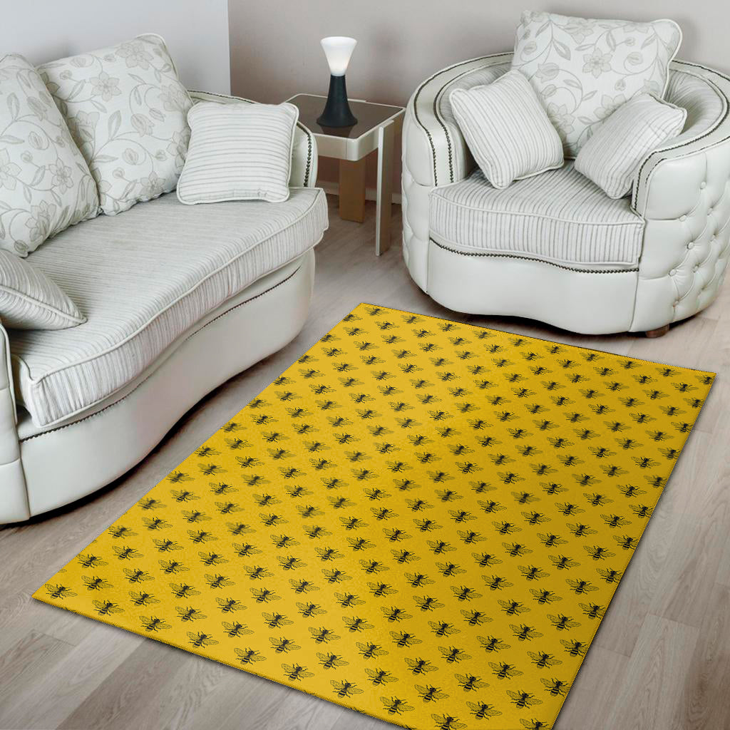 Yellow Bee Pattern Print Area Rug