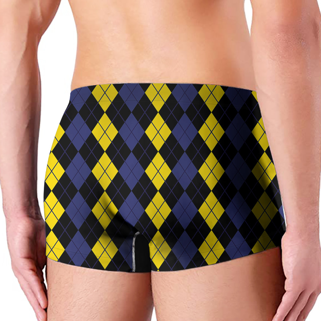 Yellow Black And Blue Argyle Print Men's Boxer Briefs