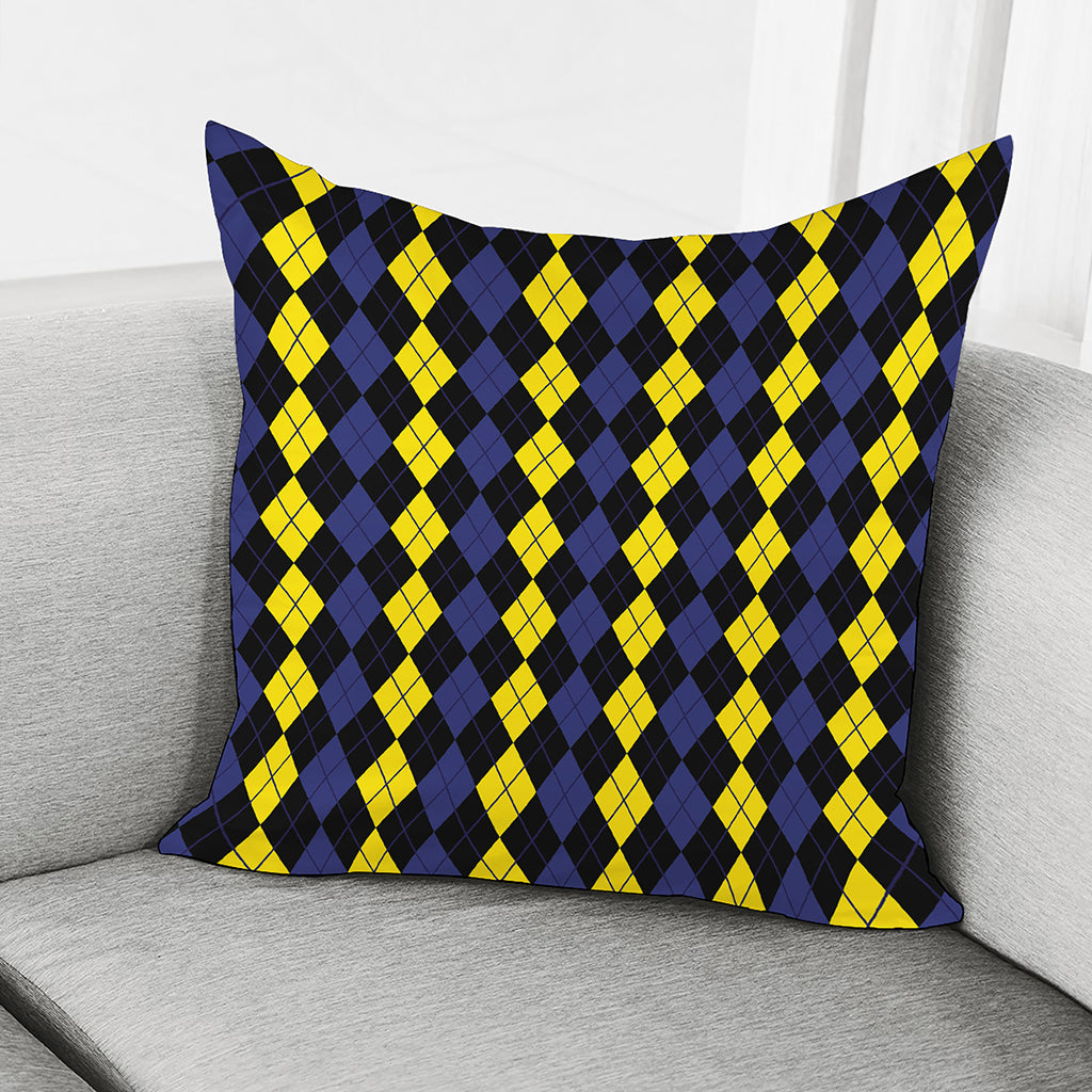 Yellow Black And Blue Argyle Print Pillow Cover