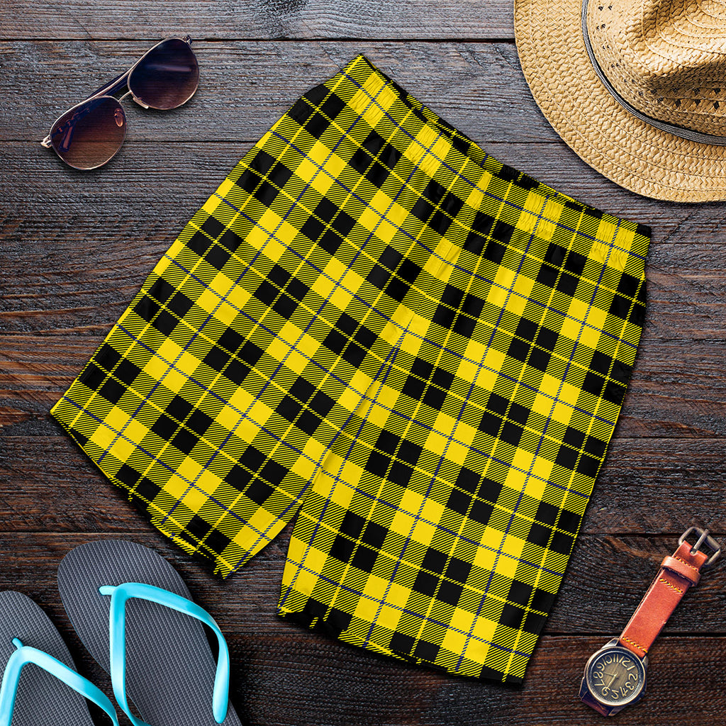 Yellow Black And Blue Tartan Print Men's Shorts