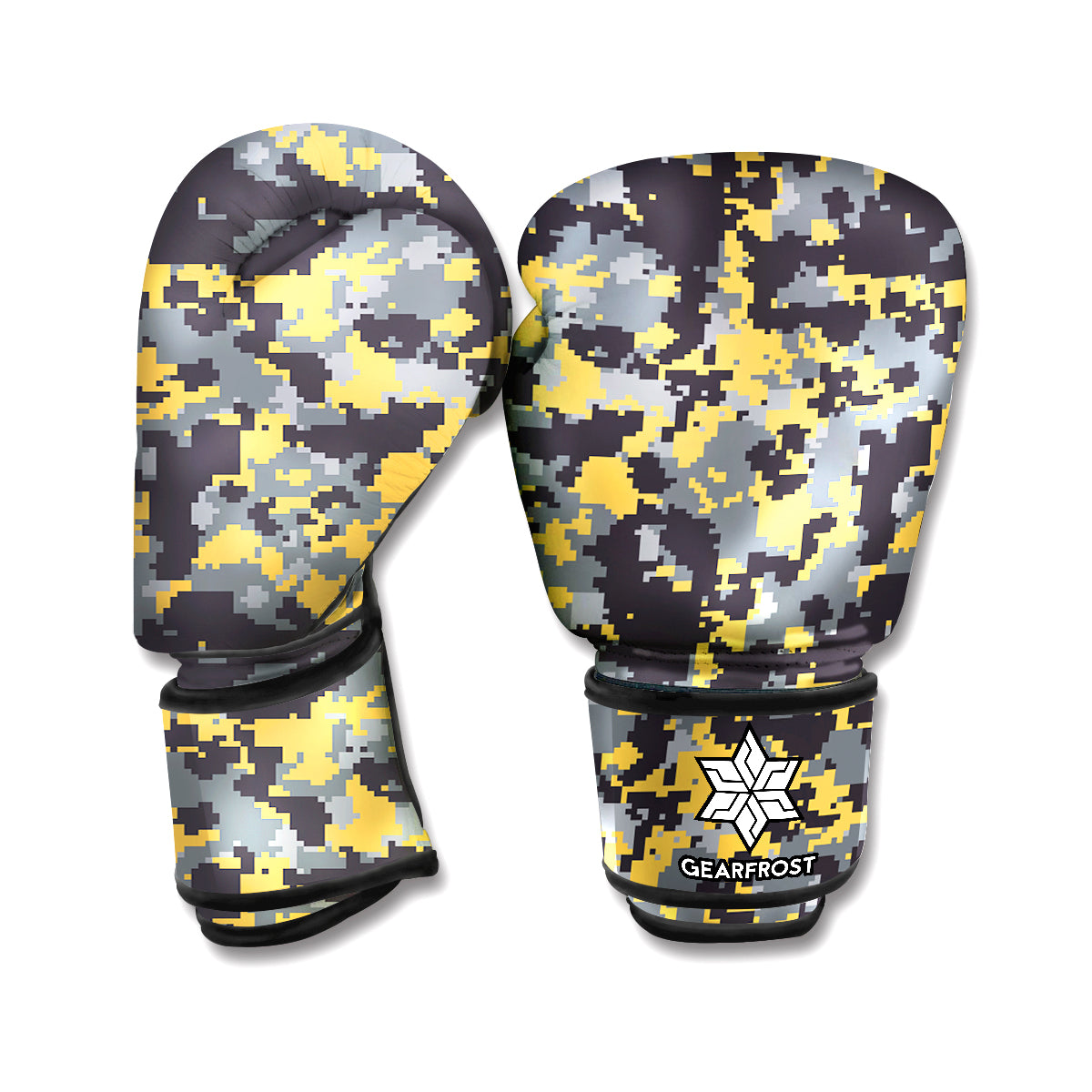 Yellow Black And Grey Digital Camo Print Boxing Gloves