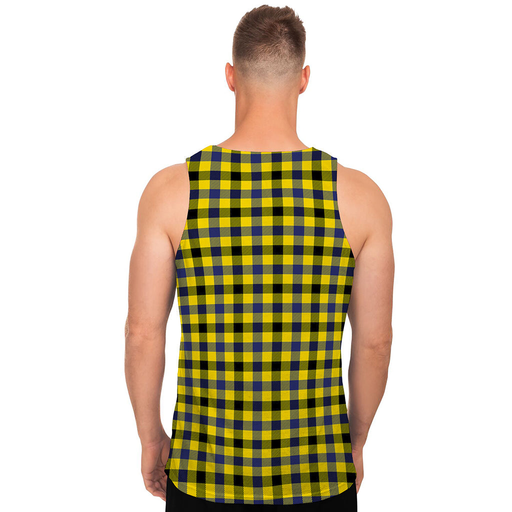 Yellow Black And Navy Plaid Print Men's Tank Top