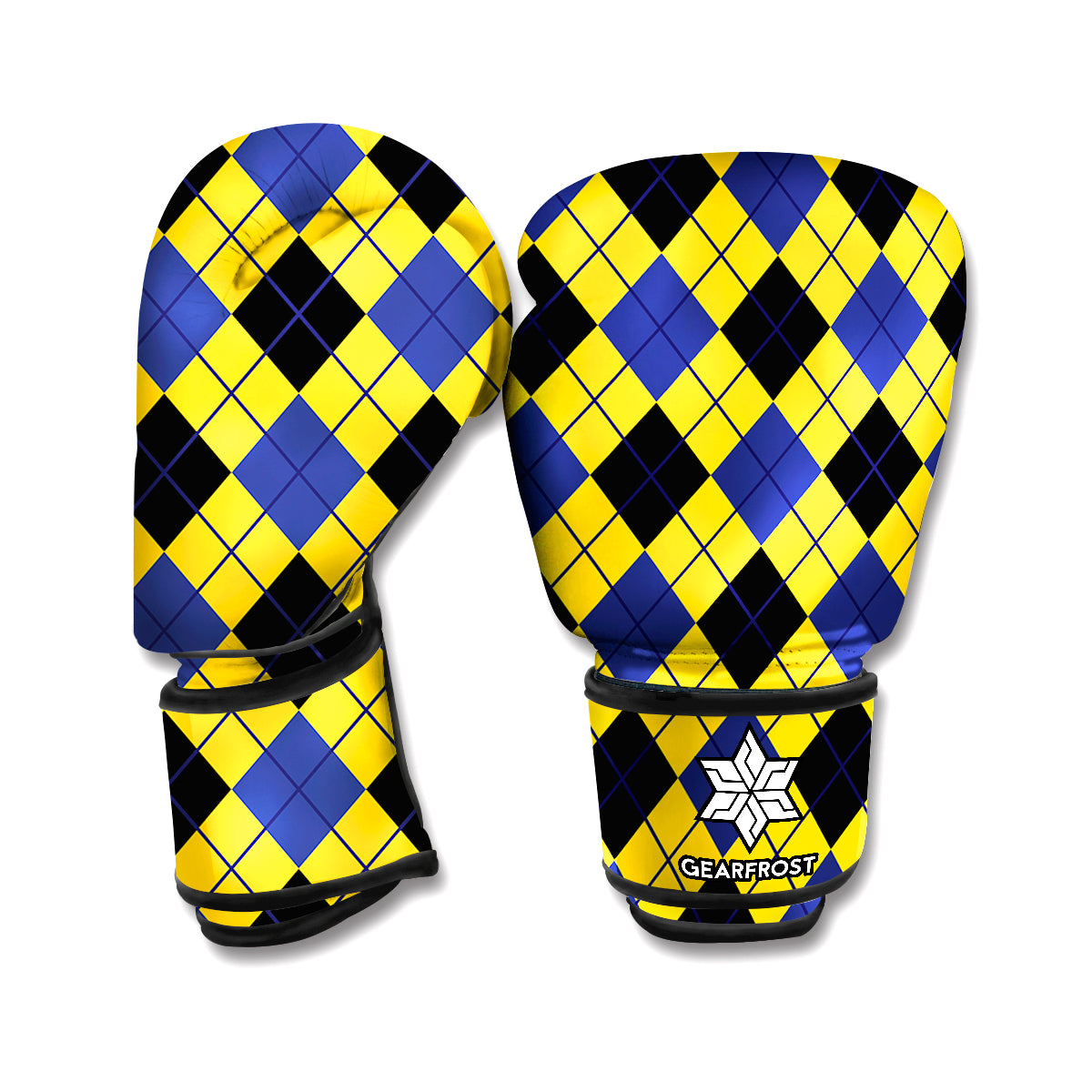 Yellow Blue And Black Argyle Print Boxing Gloves