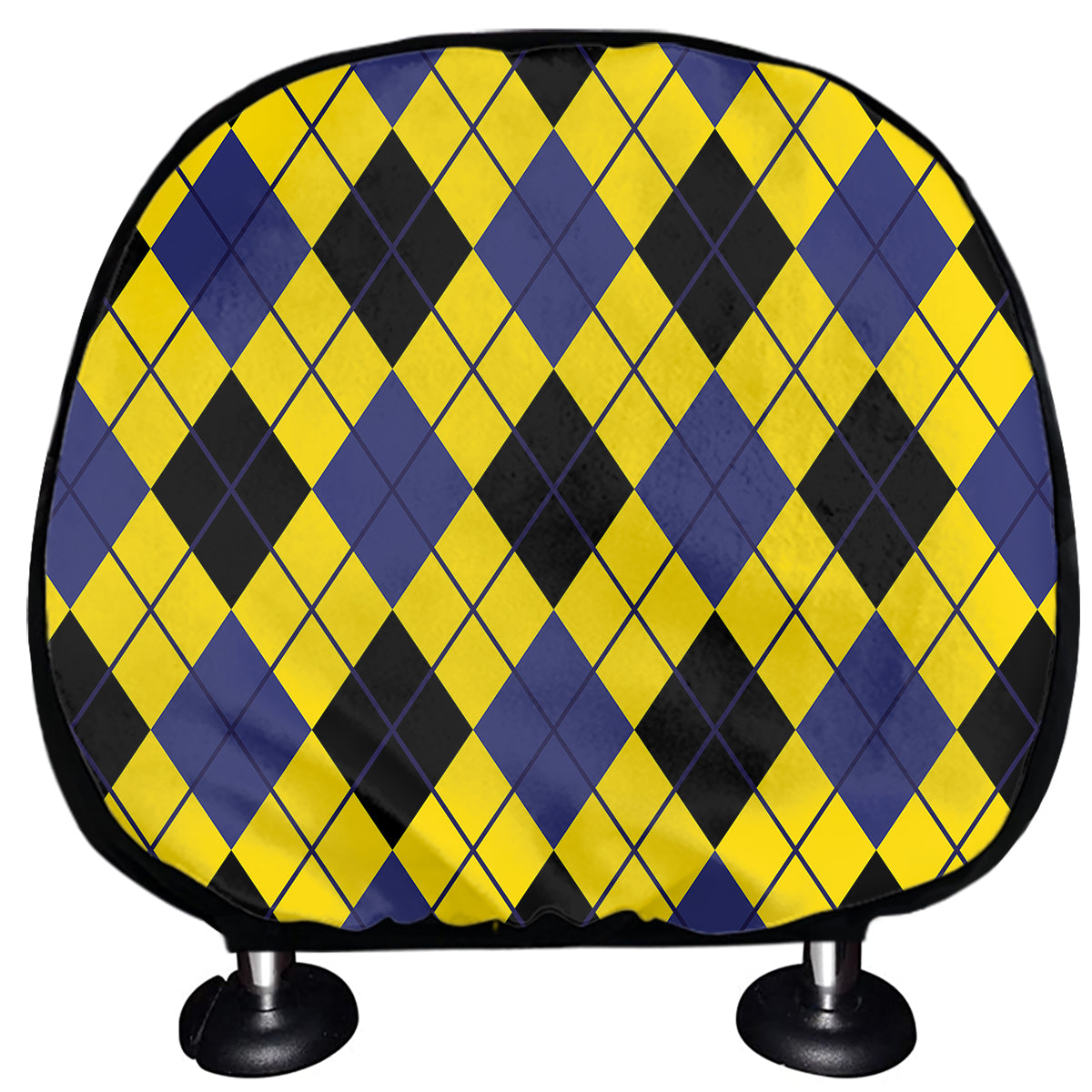 Yellow Blue And Black Argyle Print Car Headrest Covers