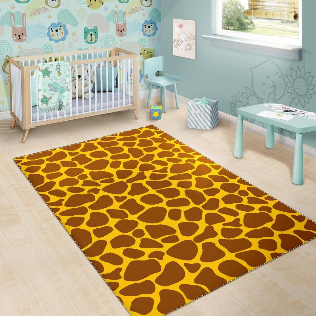 Yellow Brown Giraffe Pattern Print Area Rug GearFrost