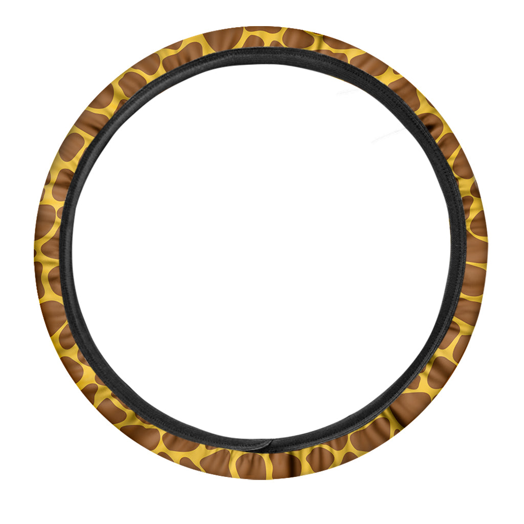 Yellow Brown Giraffe Pattern Print Car Steering Wheel Cover
