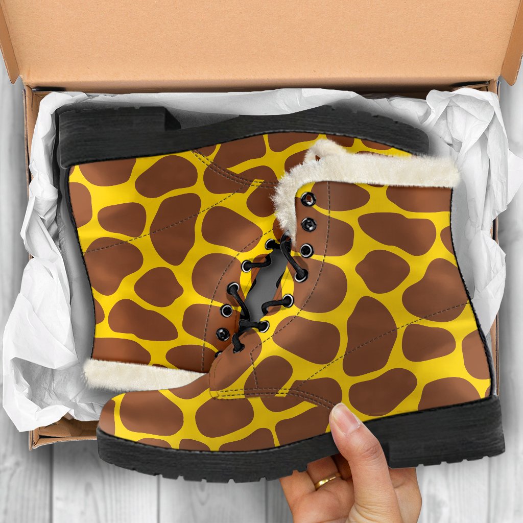 Yellow Brown Giraffe Pattern Print Comfy Boots GearFrost