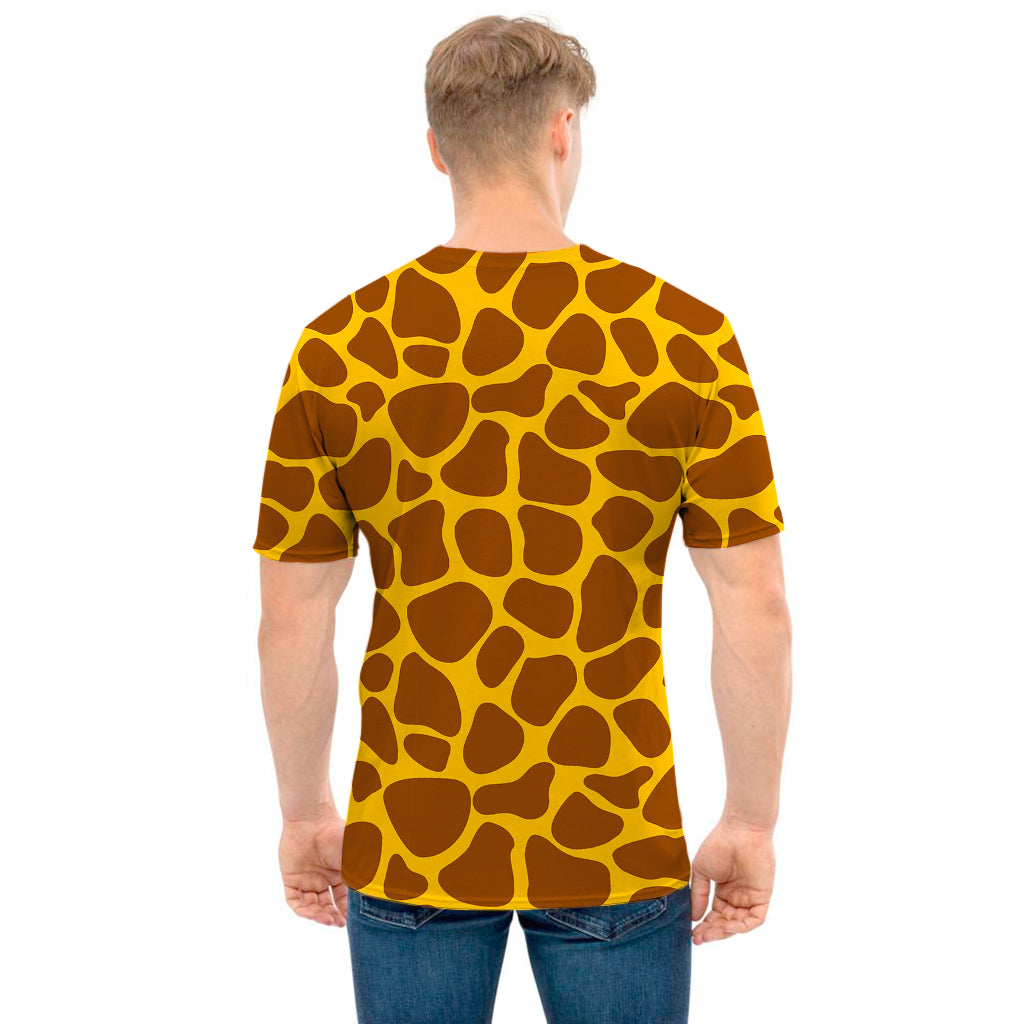 Yellow Brown Giraffe Pattern Print Men's T-Shirt