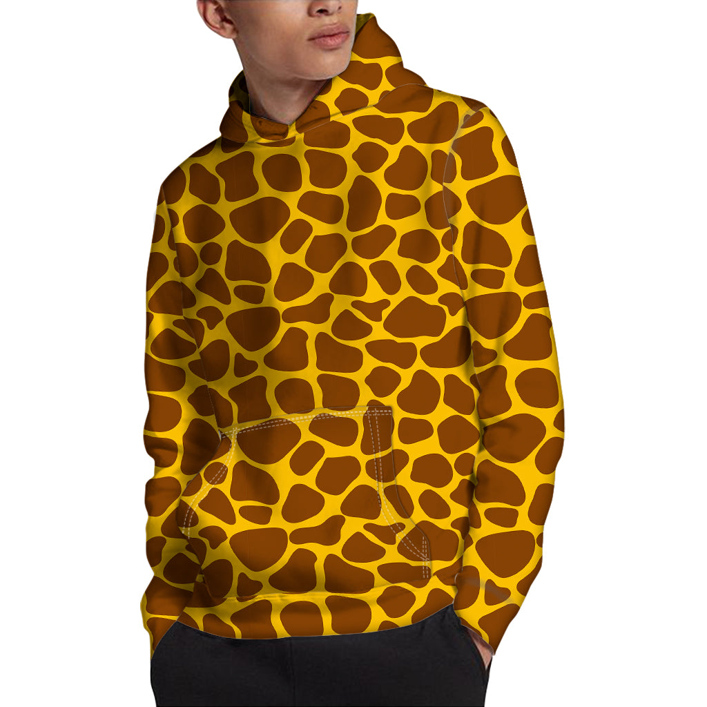 Yellow Brown Giraffe Pattern Print Pullover Hoodie