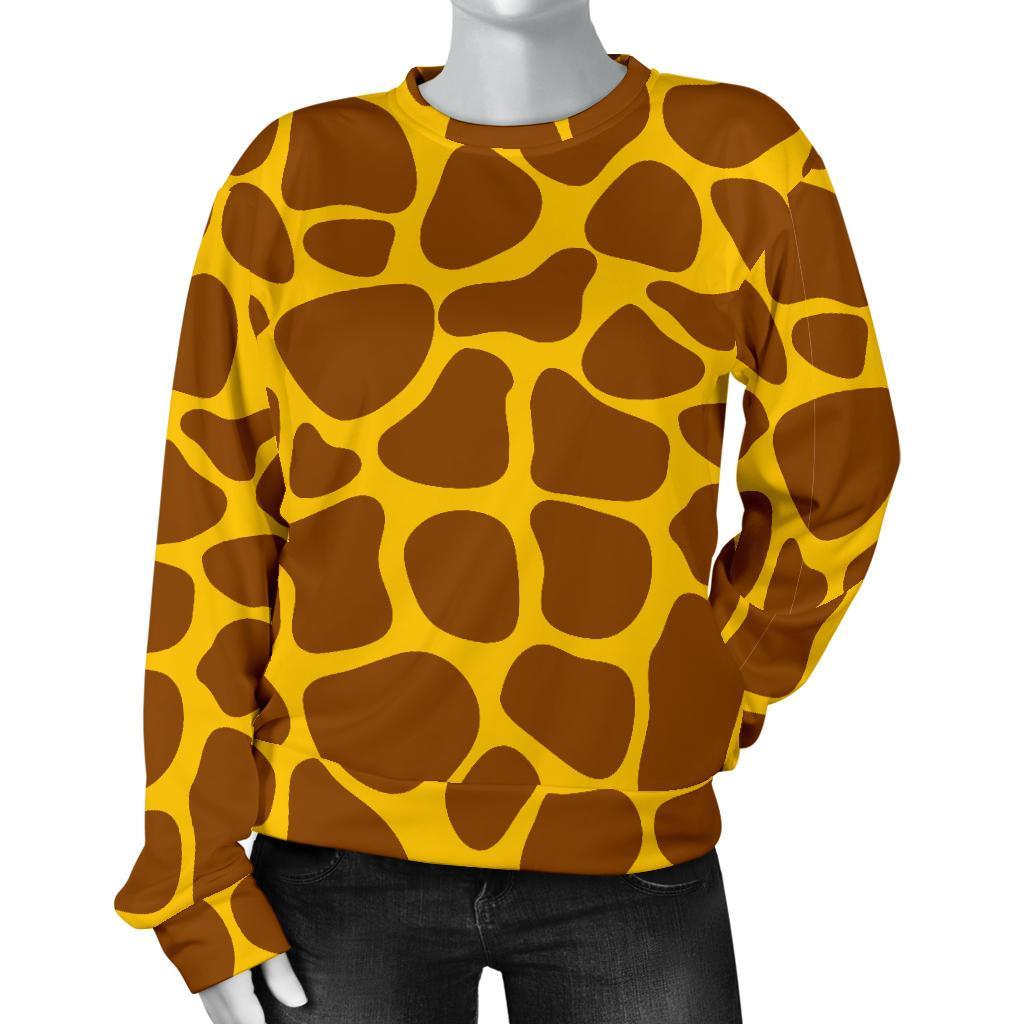 Yellow Brown Giraffe Pattern Print Women's Crewneck Sweatshirt GearFrost