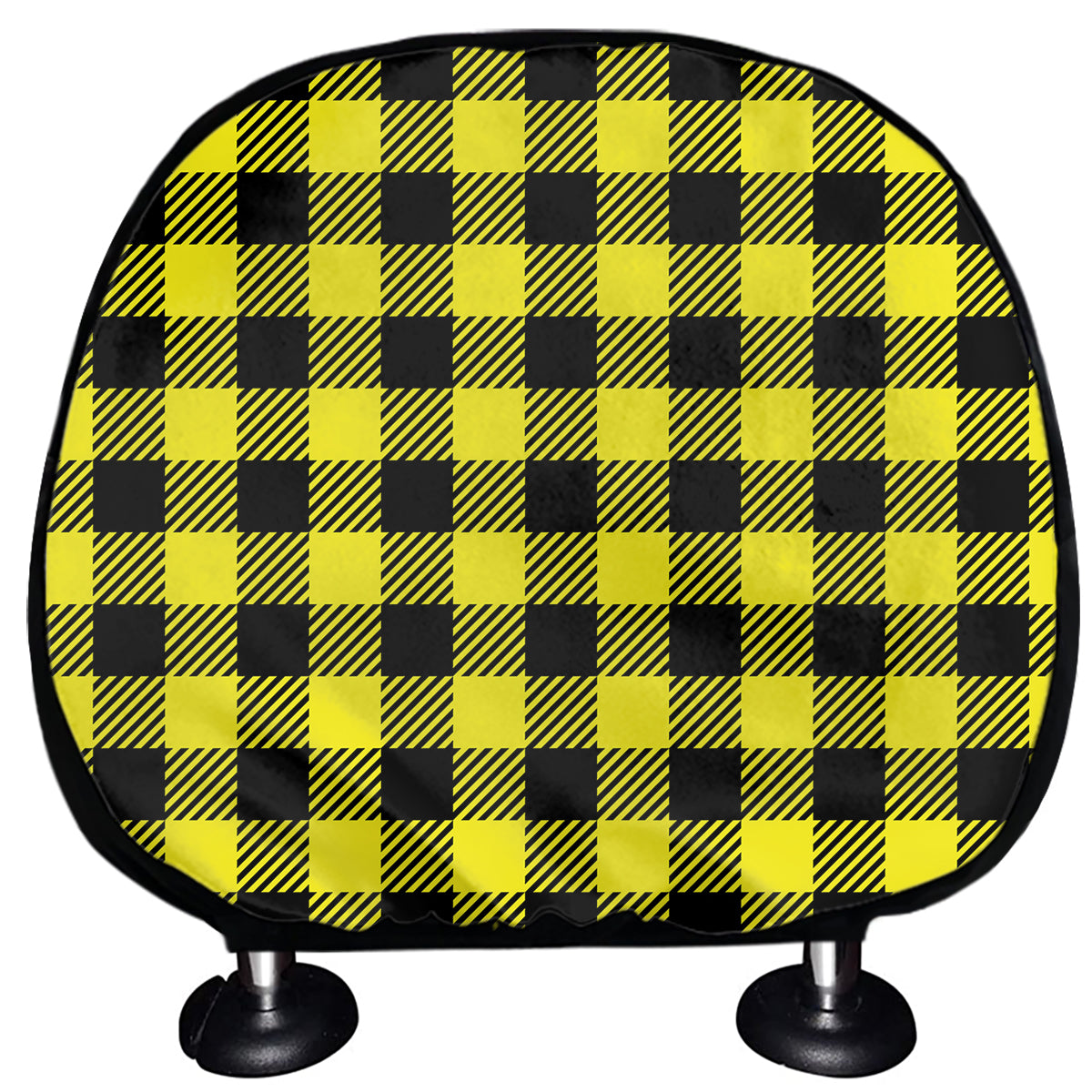 Yellow Buffalo Plaid Print Car Headrest Covers