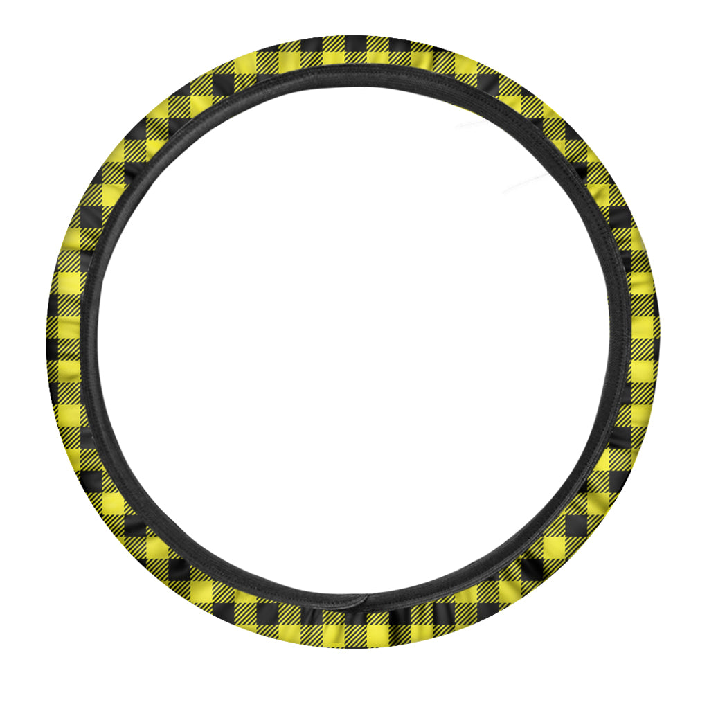 Yellow Buffalo Plaid Print Car Steering Wheel Cover