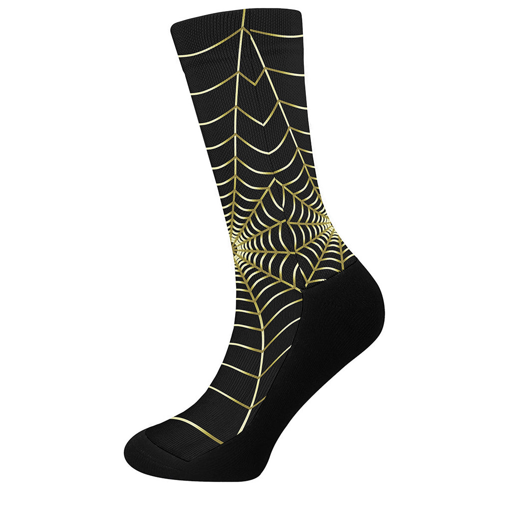 Yellow Cobweb Print Crew Socks