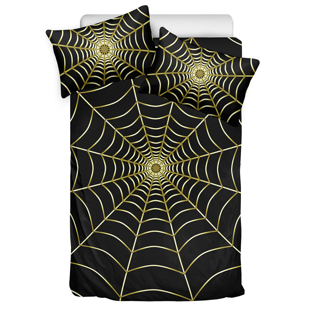 Yellow Cobweb Print Duvet Cover Bedding Set