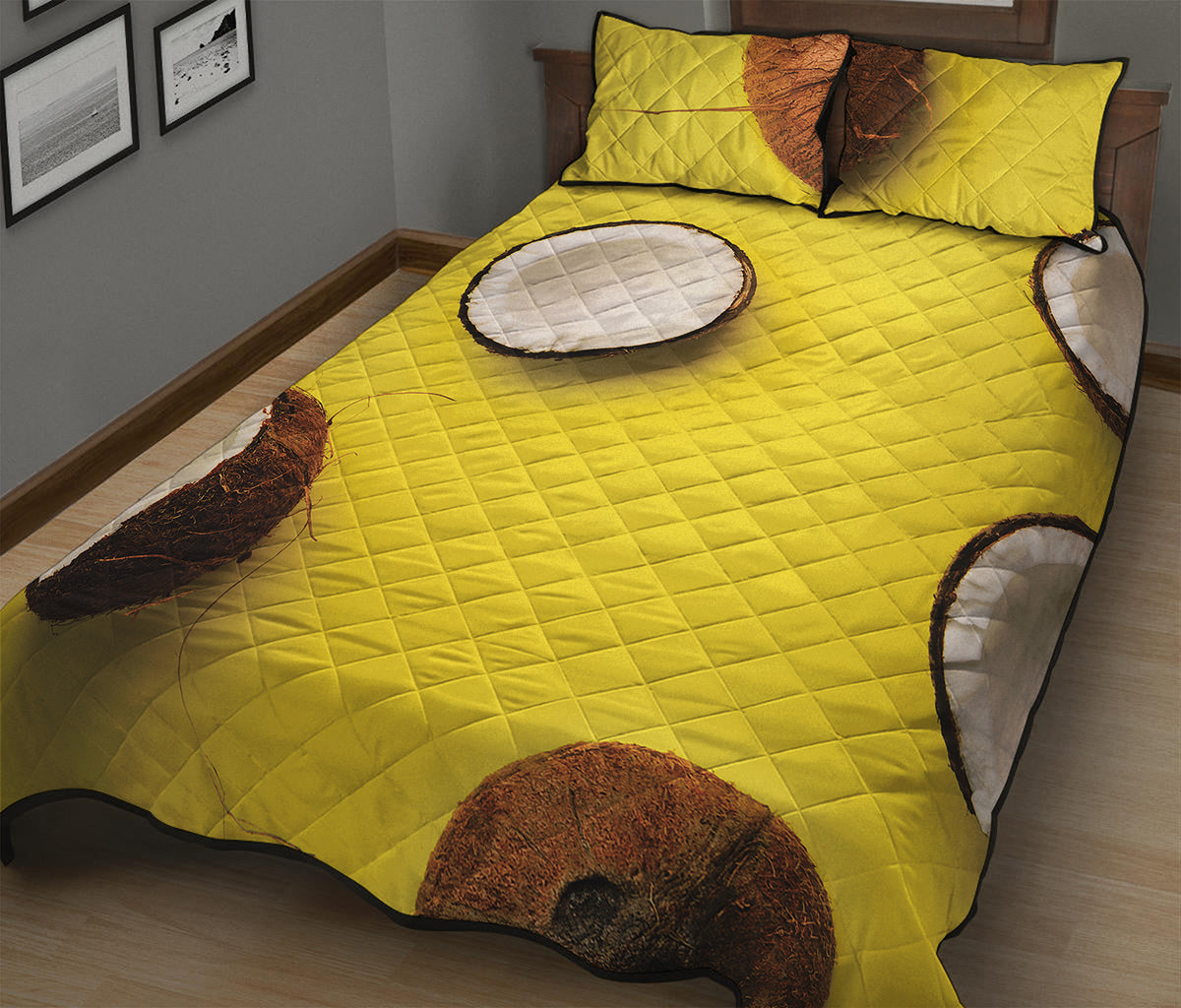 Yellow Coconut Pattern Print Quilt Bed Set