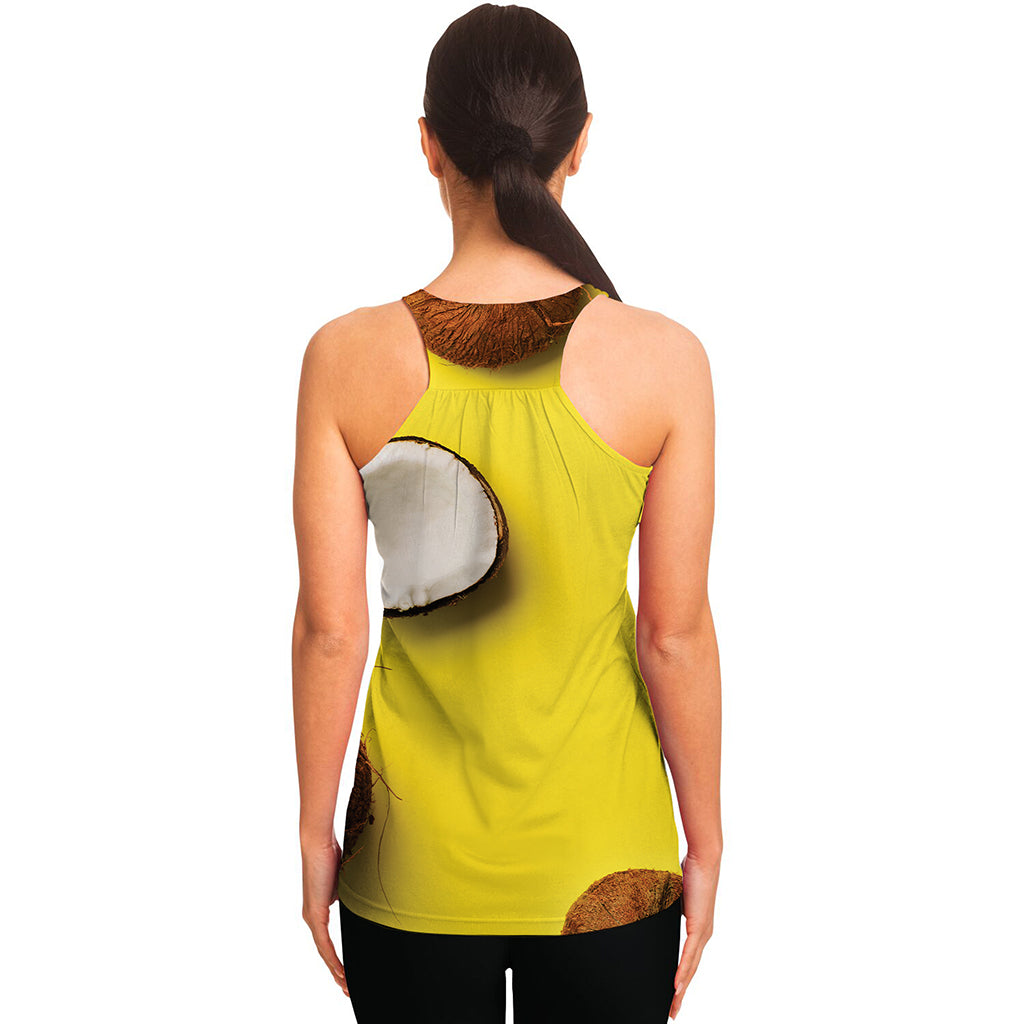 Yellow Coconut Pattern Print Women's Racerback Tank Top