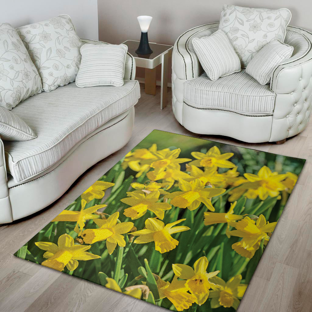Yellow Daffodil Flower Print Area Rug