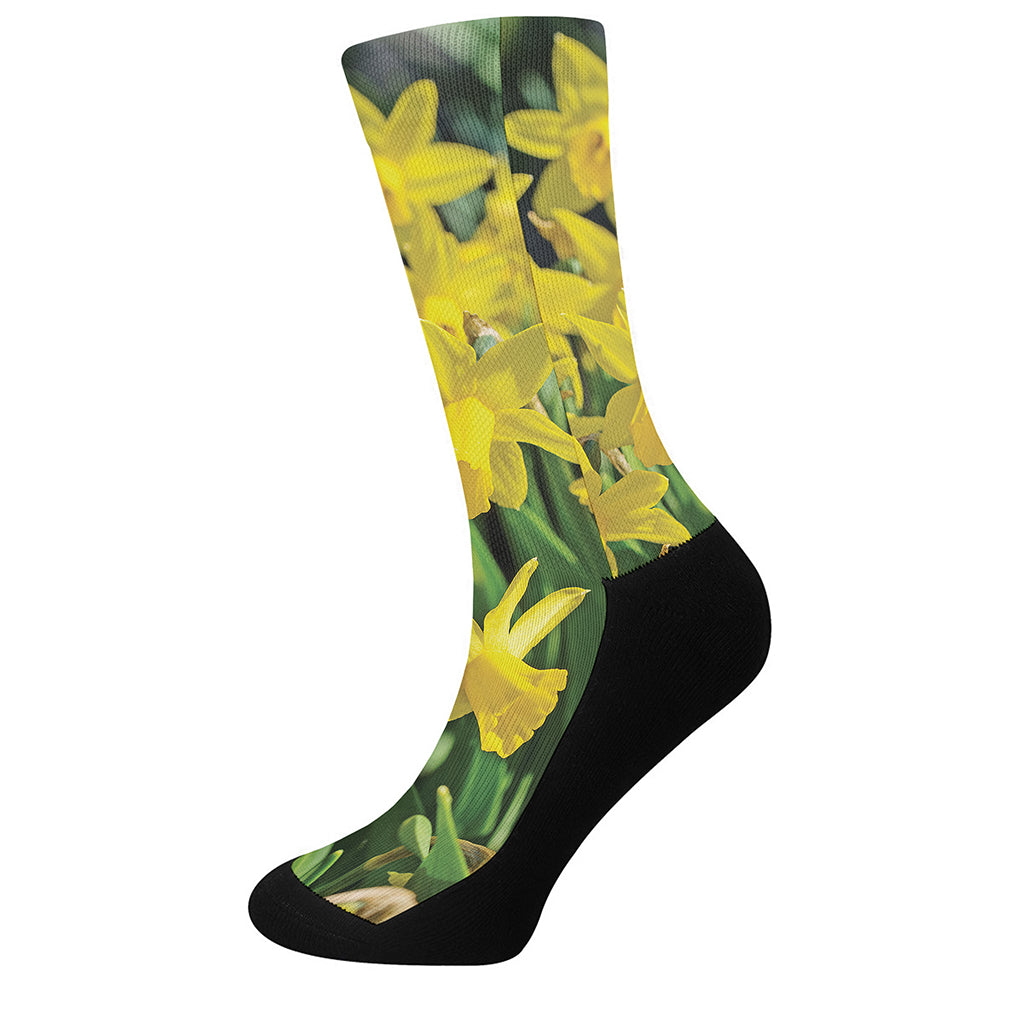 Yellow Daffodil Flower Print Crew Socks