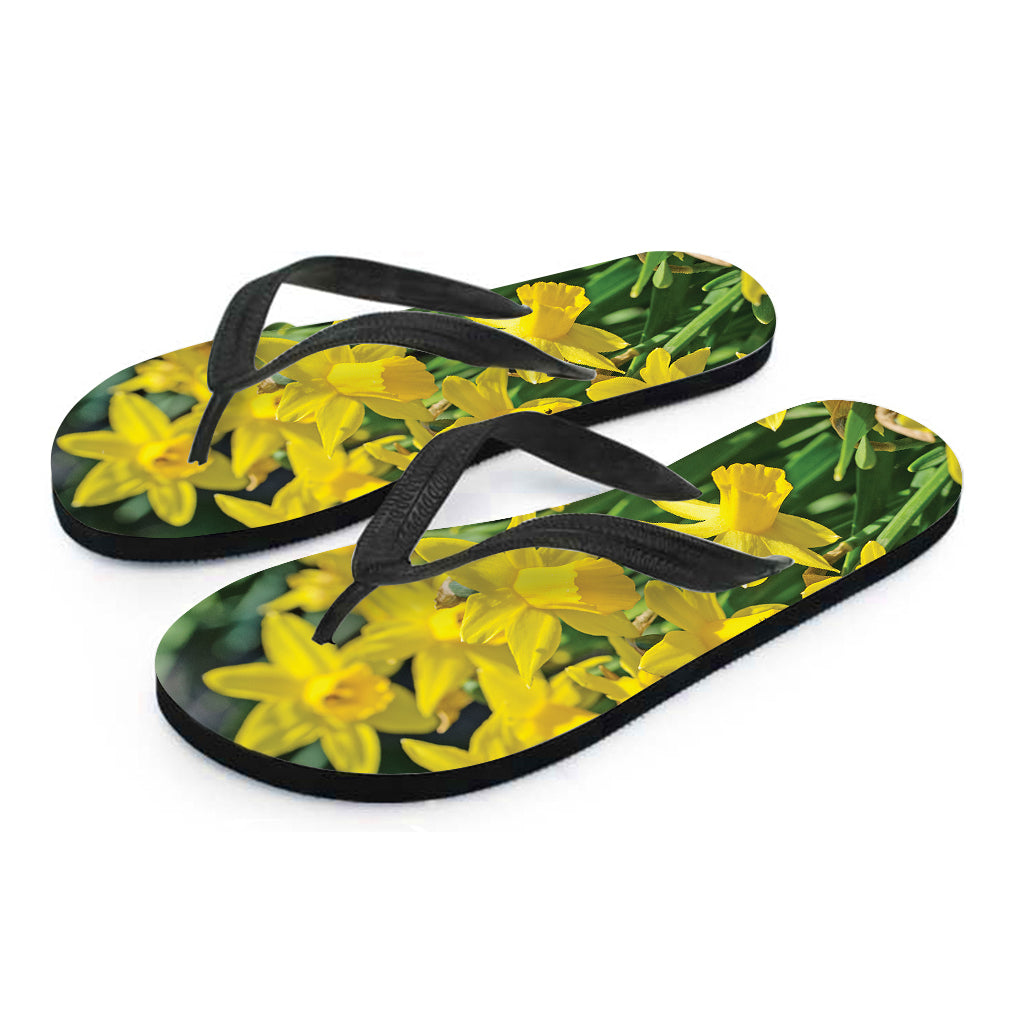 Yellow Daffodil Flower Print Flip Flops