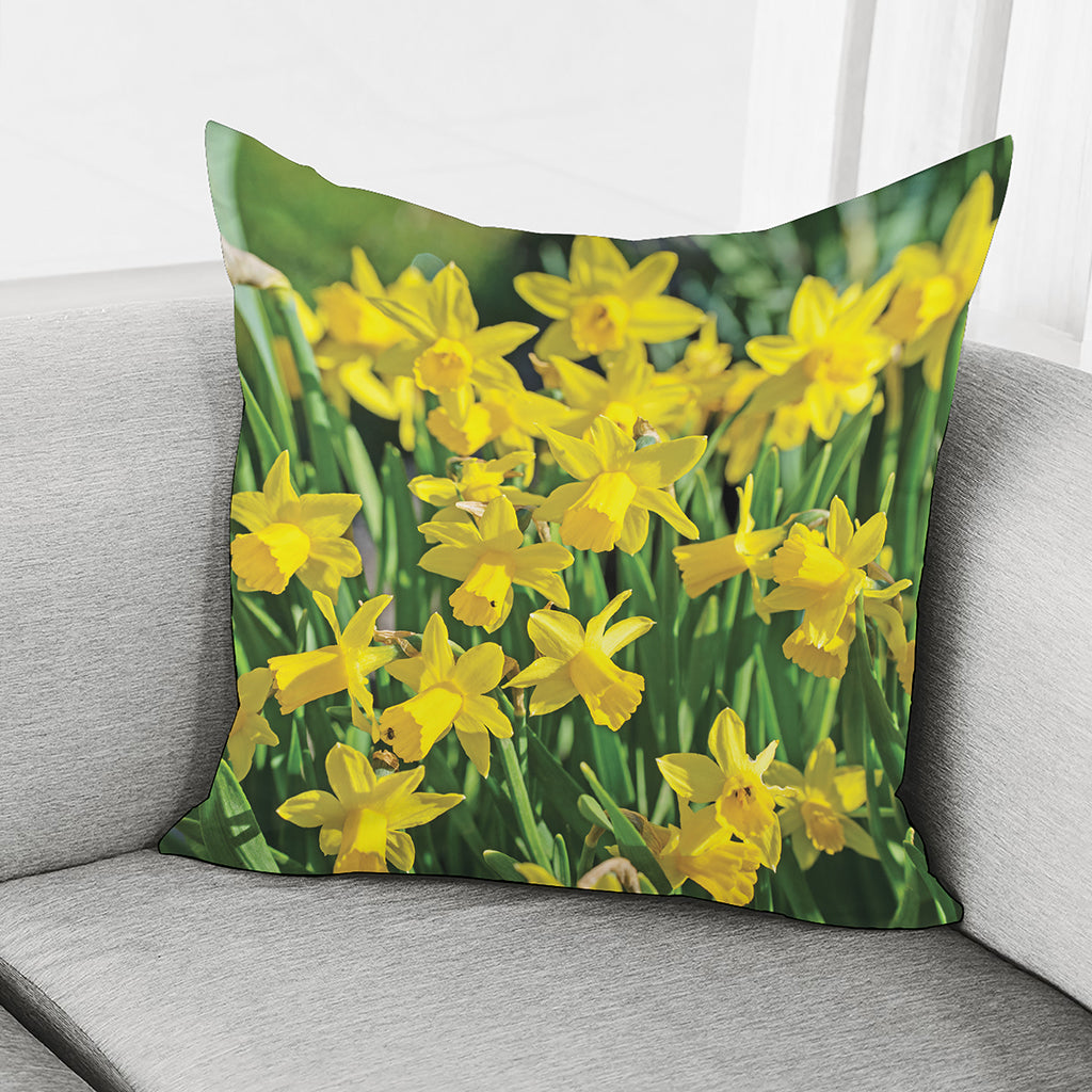 Yellow Daffodil Flower Print Pillow Cover