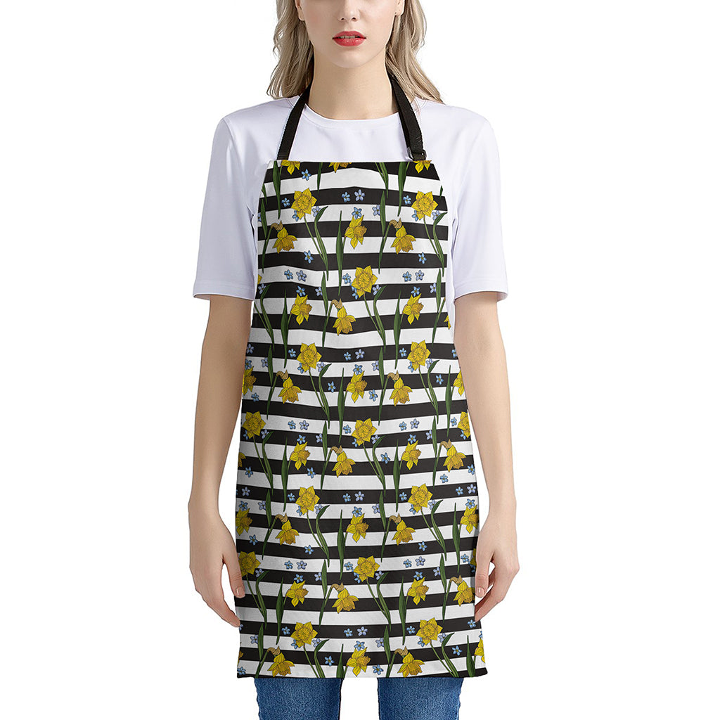 Yellow Daffodil Striped Pattern Print Apron