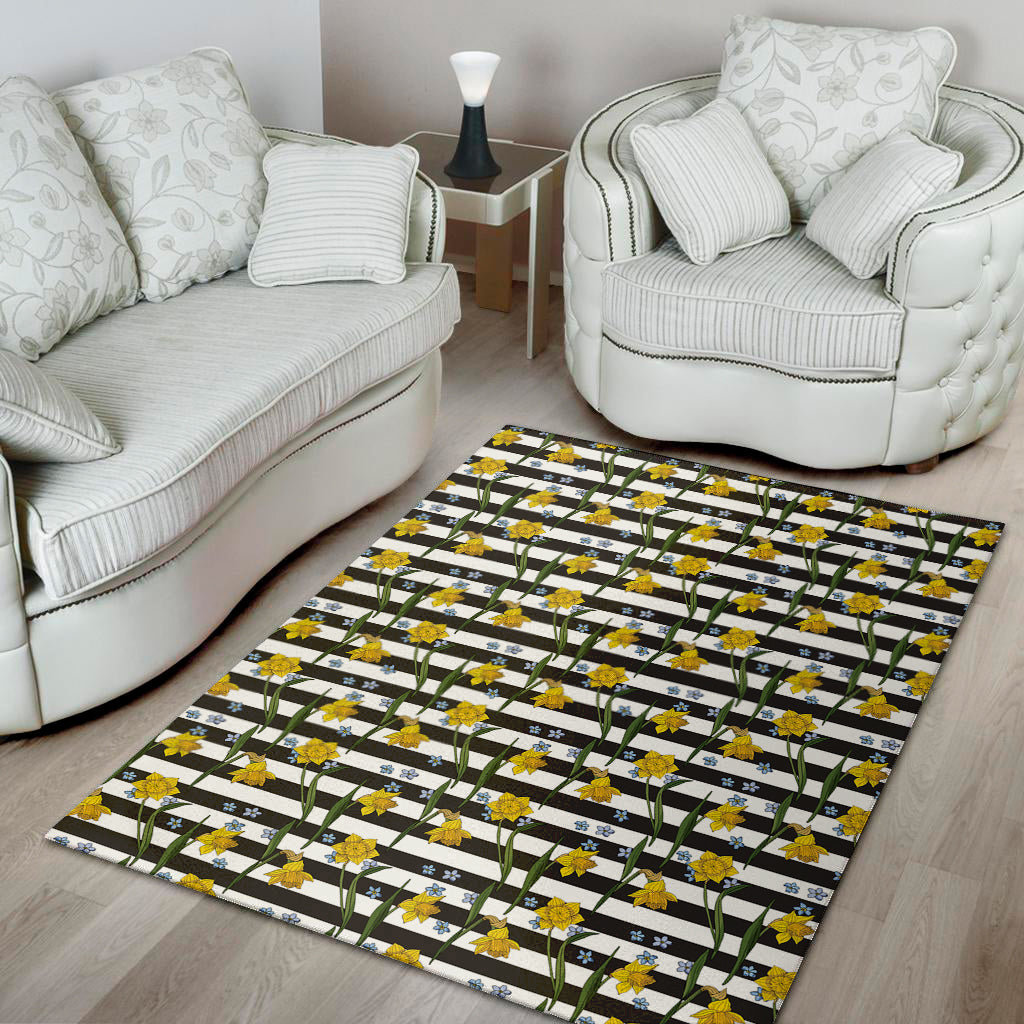 Yellow Daffodil Striped Pattern Print Area Rug