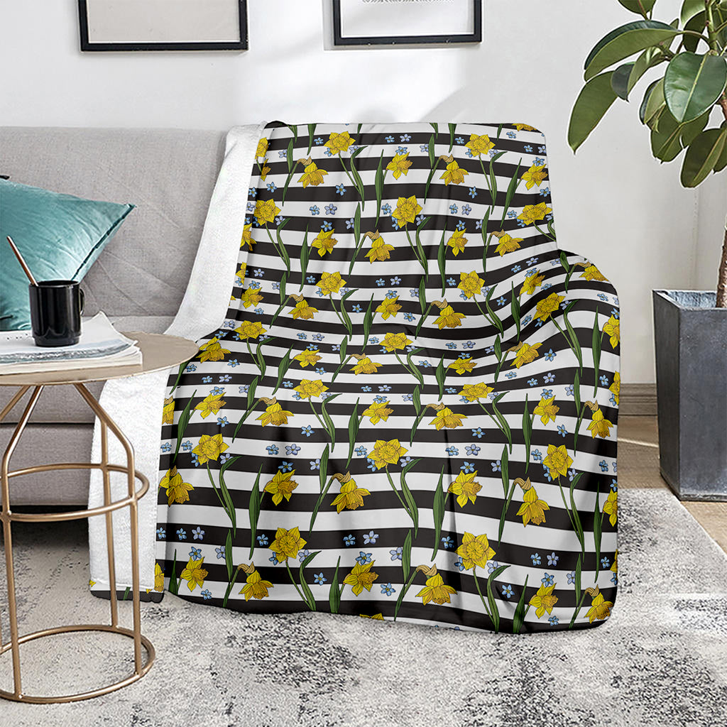 Yellow Daffodil Striped Pattern Print Blanket