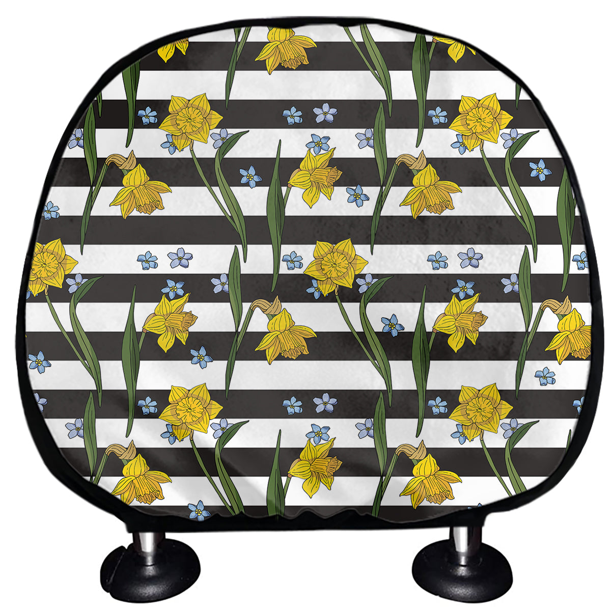 Yellow Daffodil Striped Pattern Print Car Headrest Covers