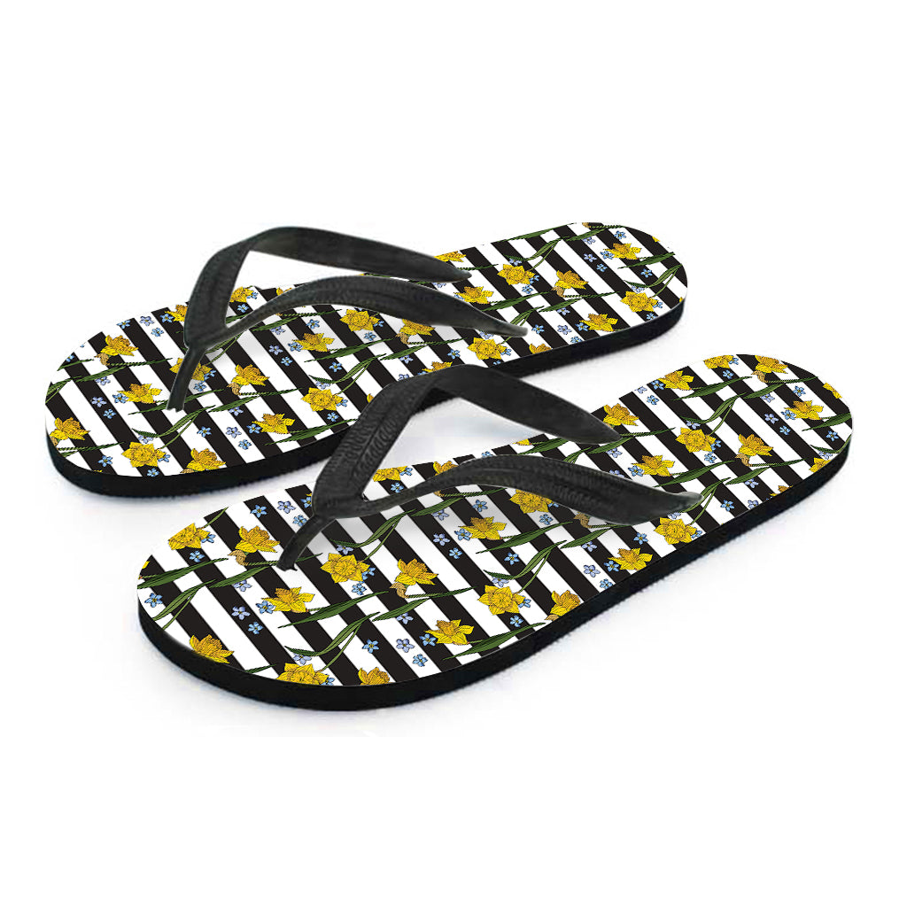 Yellow Daffodil Striped Pattern Print Flip Flops