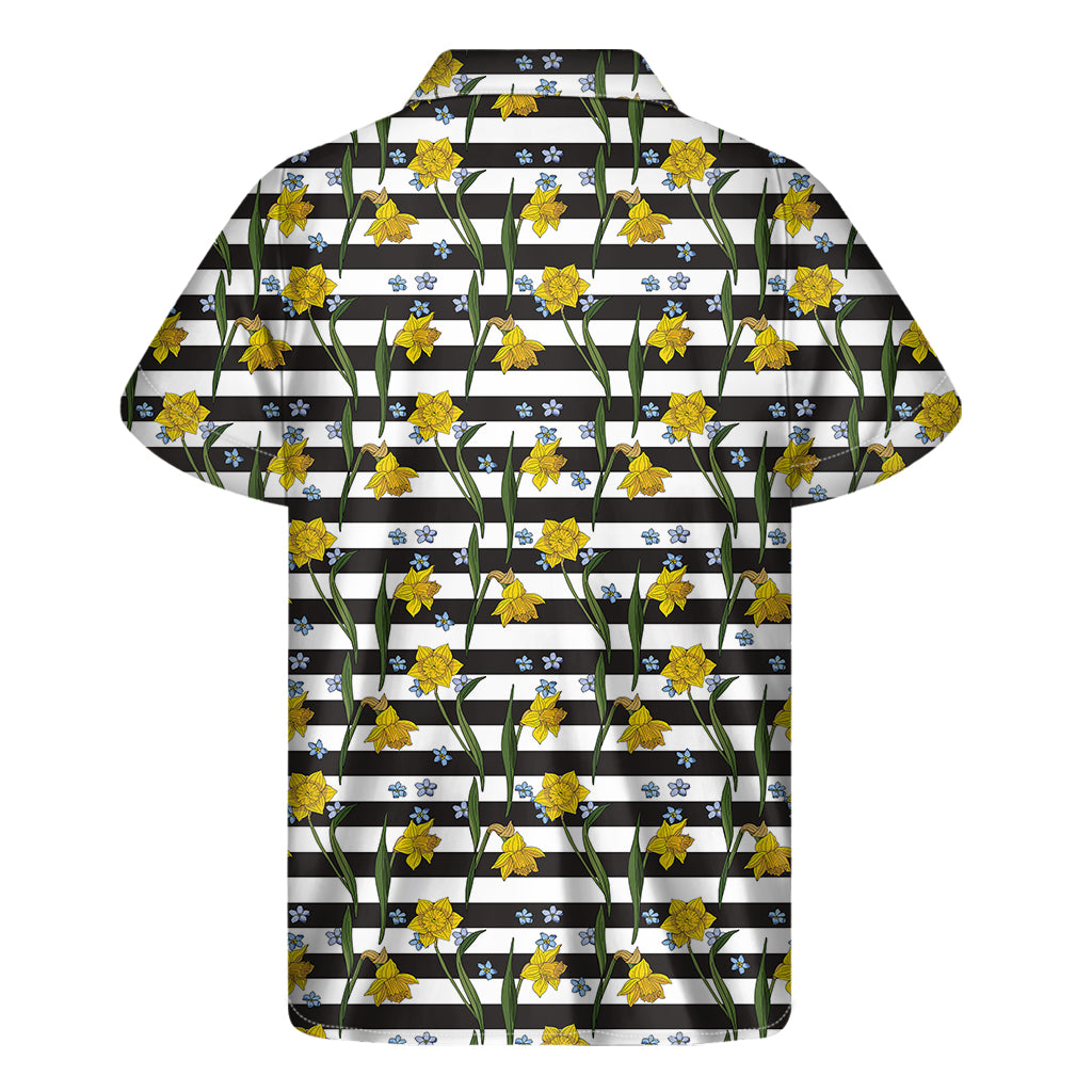 Yellow Daffodil Striped Pattern Print Men's Short Sleeve Shirt