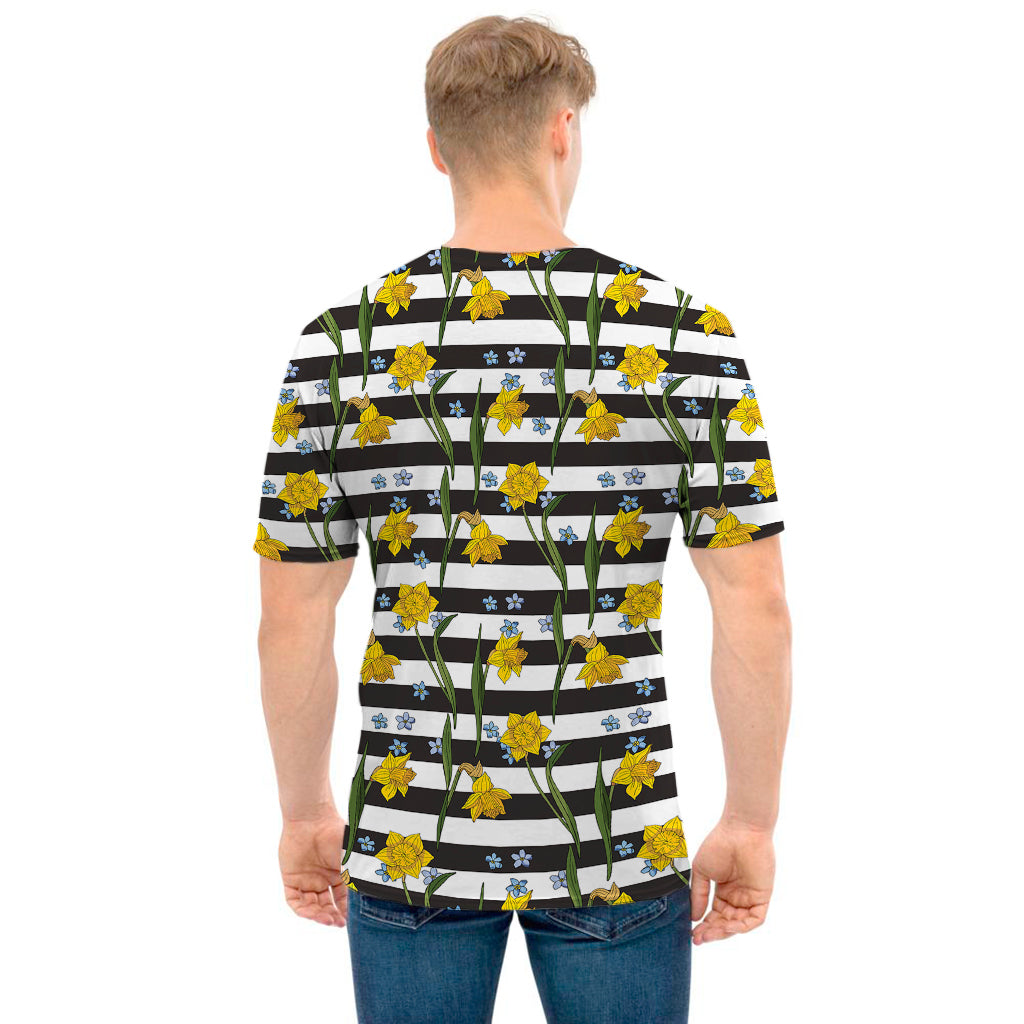 Yellow Daffodil Striped Pattern Print Men's T-Shirt