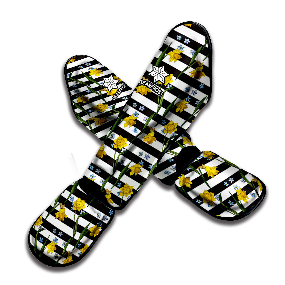 Yellow Daffodil Striped Pattern Print Muay Thai Shin Guard