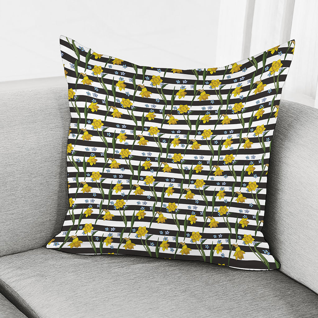 Yellow Daffodil Striped Pattern Print Pillow Cover