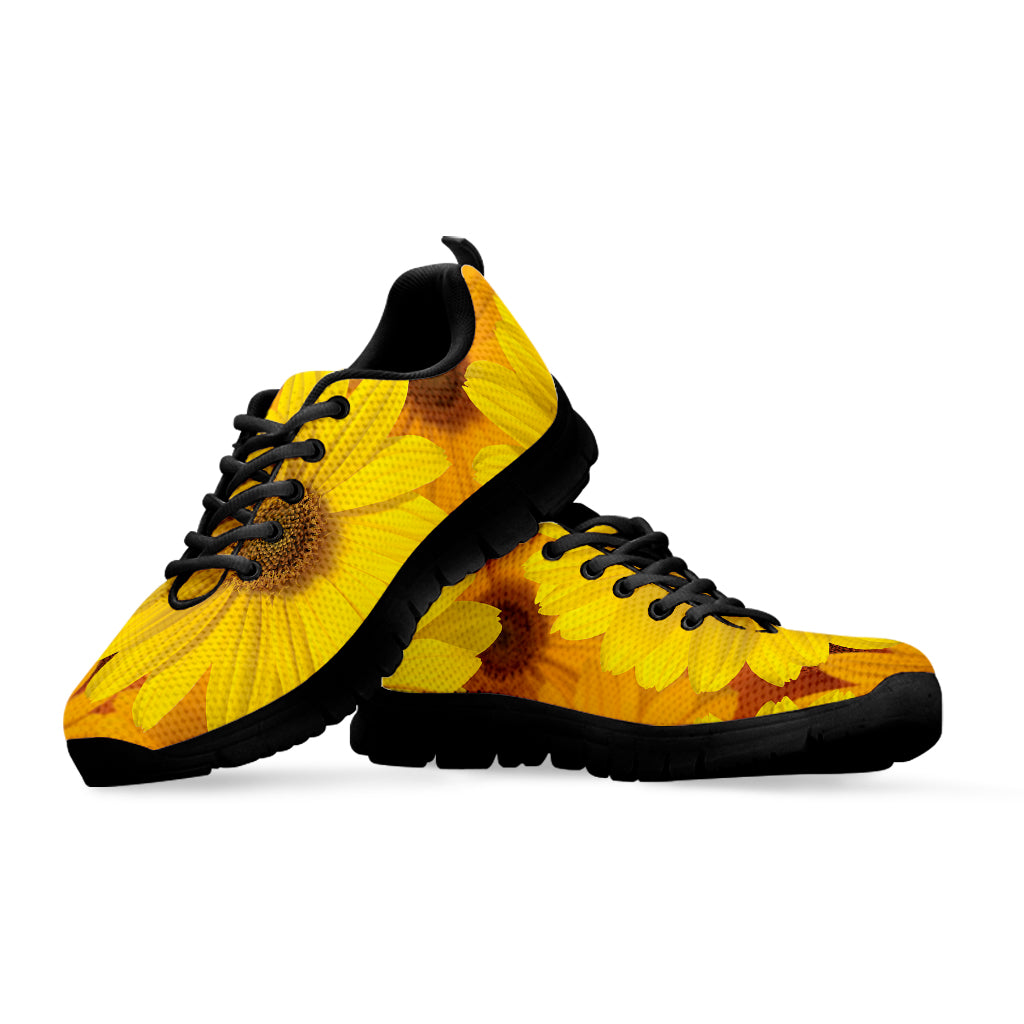 Yellow Daisy Flower Print Black Sneakers