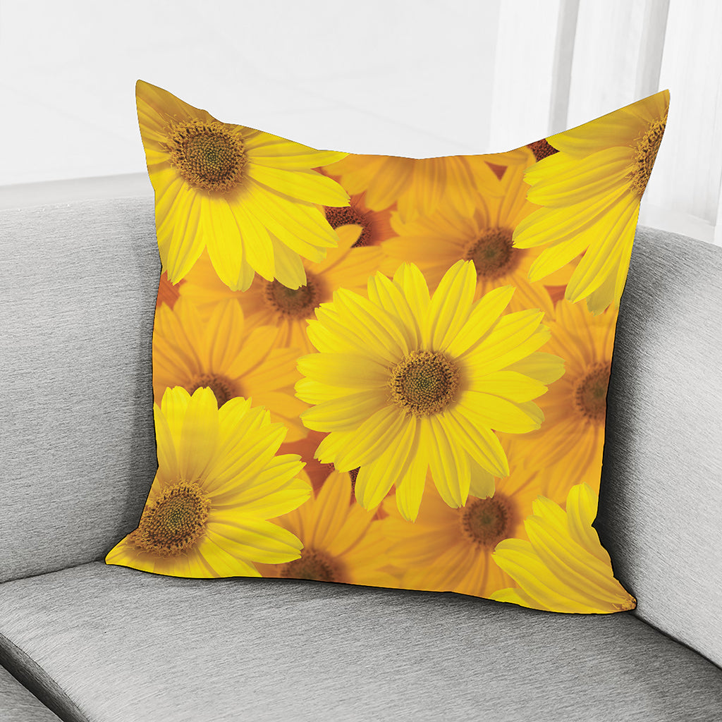 Yellow Daisy Flower Print Pillow Cover