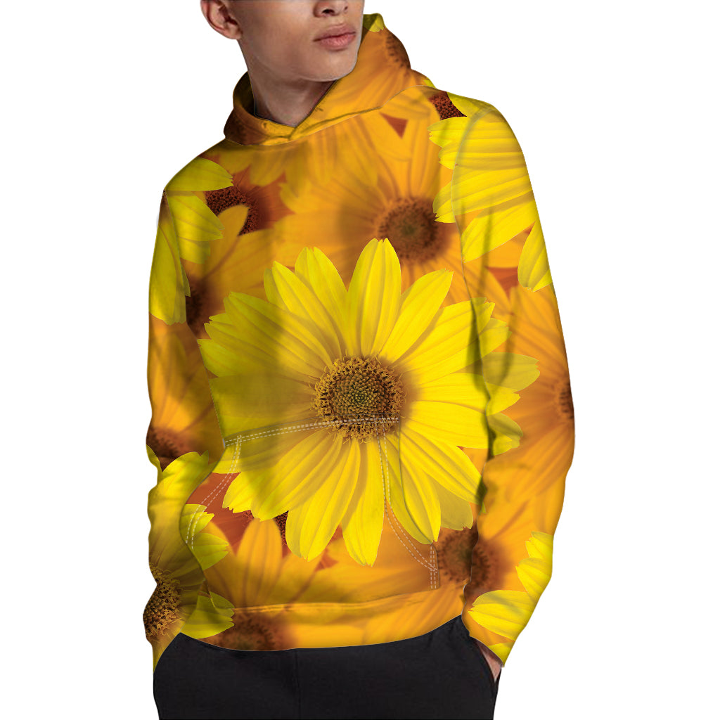 Yellow Daisy Flower Print Pullover Hoodie