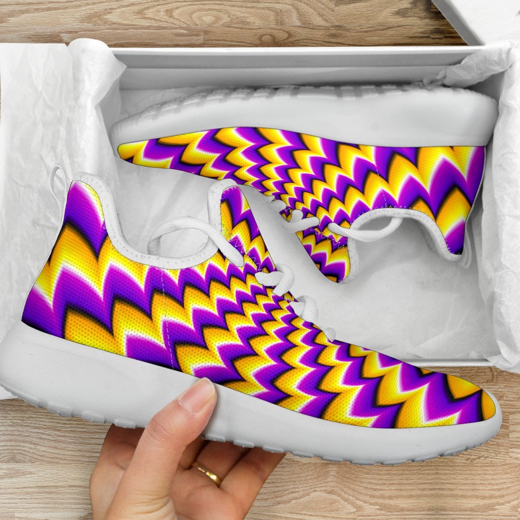 Yellow Dizzy Moving Optical Illusion Mesh Knit Shoes GearFrost
